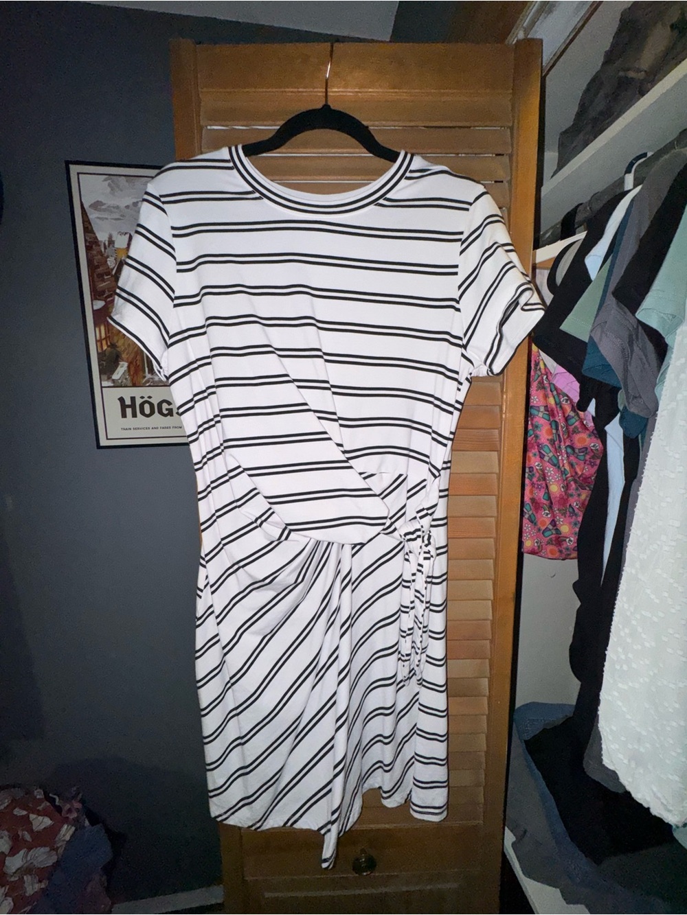 a new day White & Black Striped Knot-Tie Midi Dress